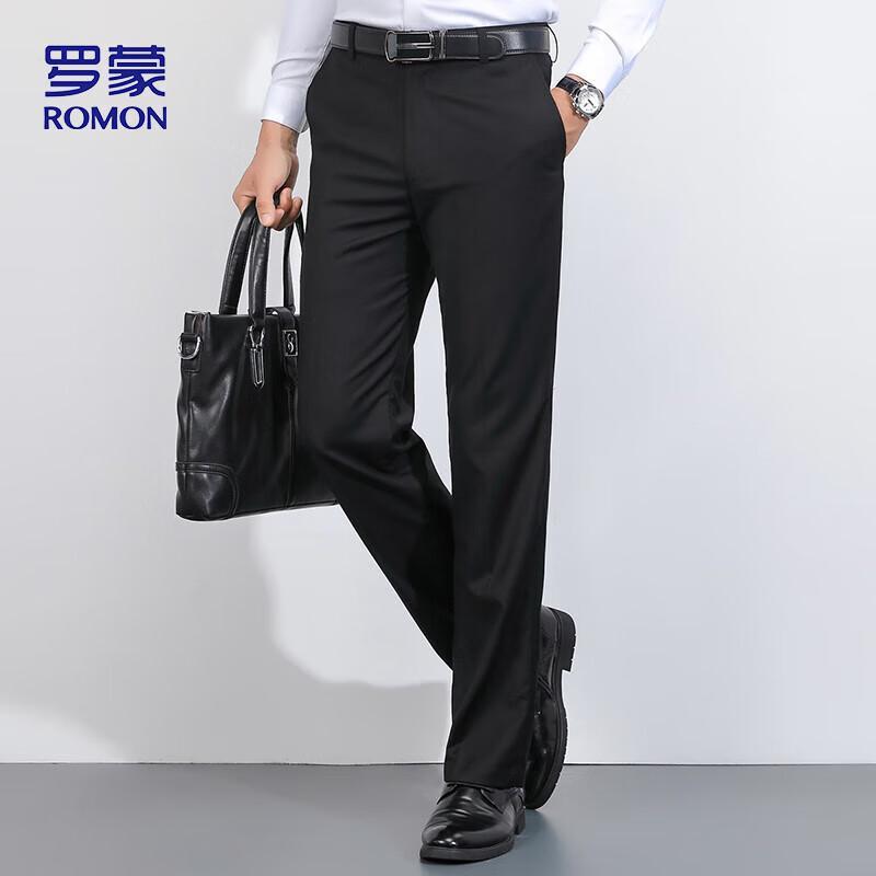 ROMON Men's Straight Fit Business Casual Elastic Pants XK35