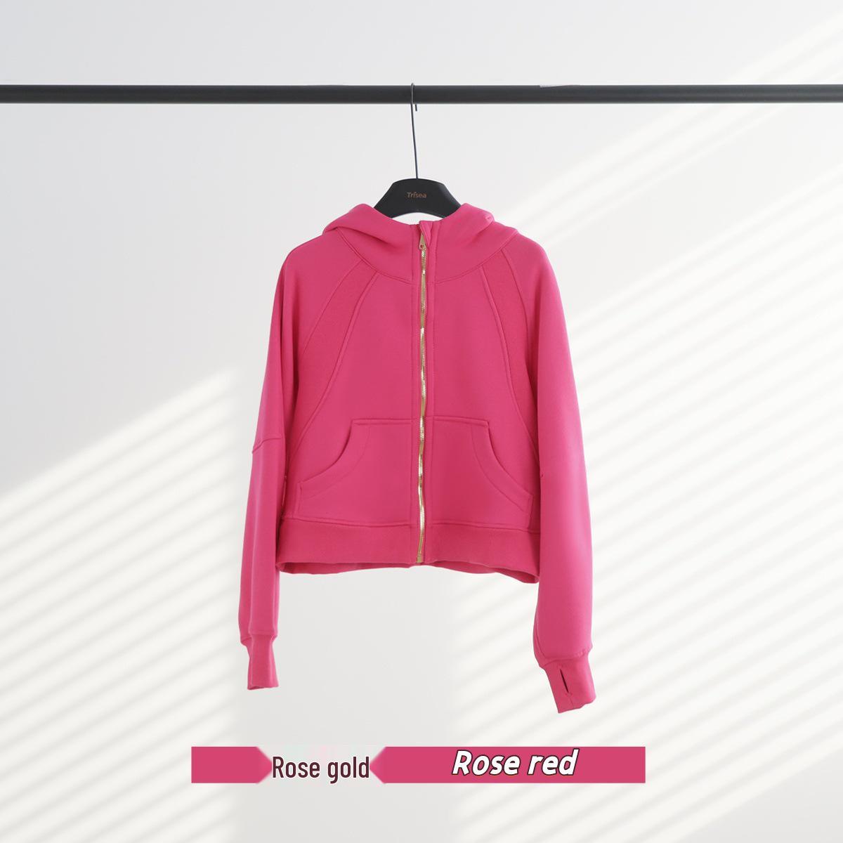 LULU Gold Stamped Full Zip Loose Short Hooded Yoga Sweatshirt with Velvet for Women S 3990₽