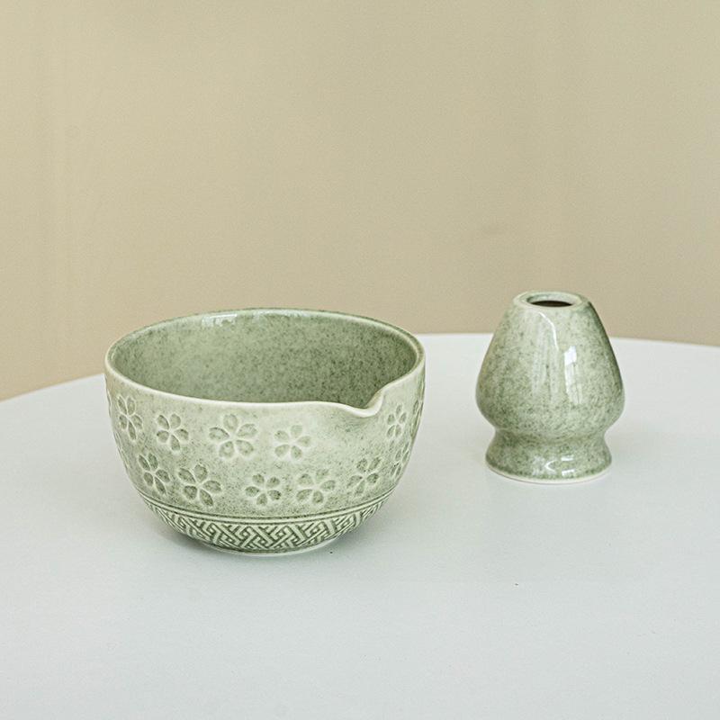 1/2pcs Traditional Japanese Matcha Bowl and Whisk Holder Tea Bowl with Pouring Spout for Office Table Tea Ceremony Party Gift