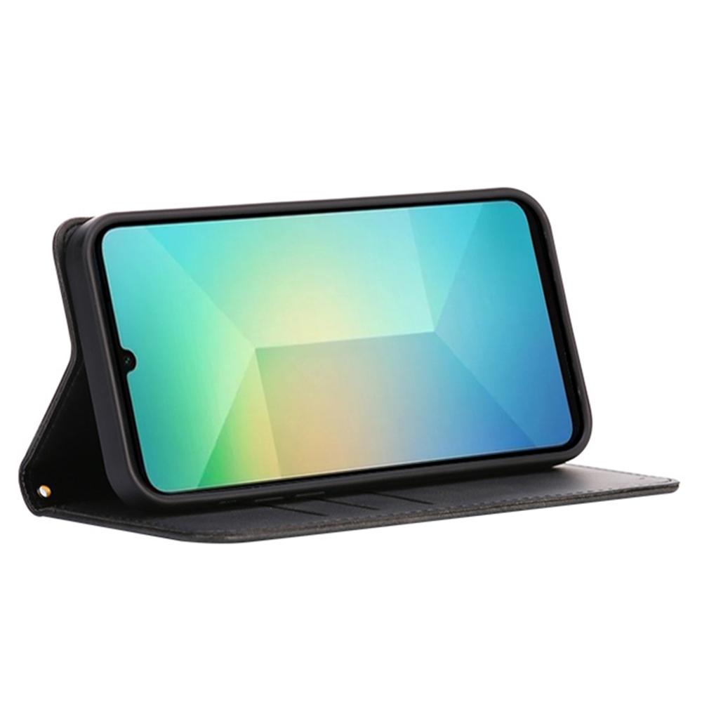 For Samsung Galaxy A06 4G/5G Case Wallet Calf Texture Leather Phone Cover with Hidden Magnetic Closure