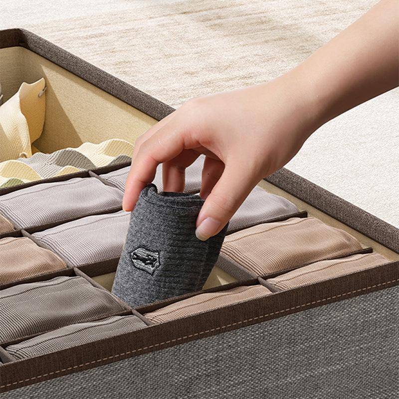 Three-in-One Cotton Linen Underwear & Sock Drawer Organizer for Home Dorms