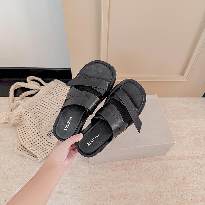 

[sheii] Wrap-around drag~ square head thick-bottomed beach vacation casual slippers women s sandals to wear in summer 40 чёрный