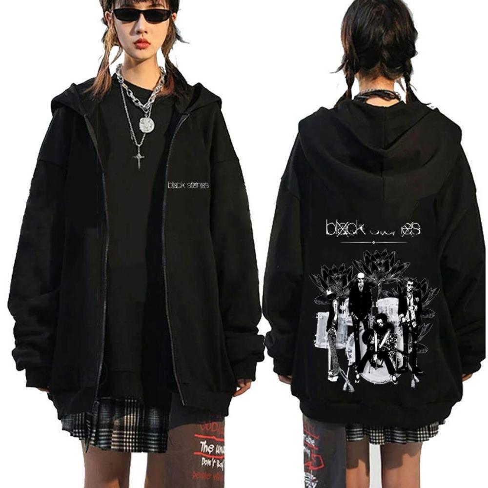 Japanese Anime Black Stone Zipper Hoodie Men's and Women's Manga Casual Zipper Jacket Men's Retro Harajuku Zipper Sweatshirt