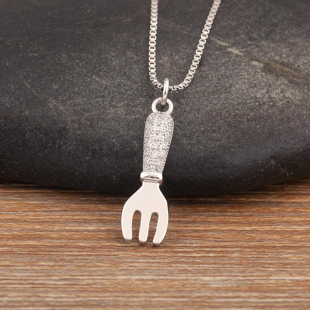 

Nidin New Arrival Punk Style Copper Shiny Zircon Fork Shape Pendant Necklace For Women Girl Jewelry Accessories Creative Gifts