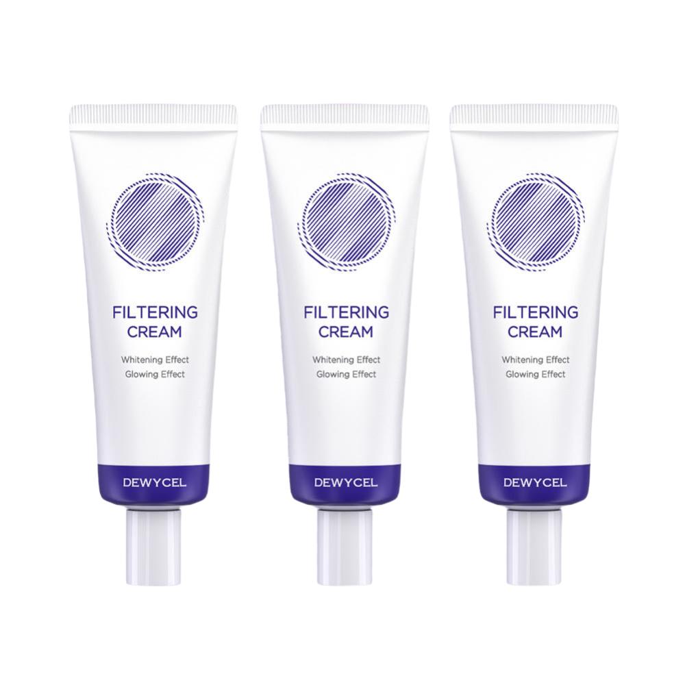 DEWYCEL Filter Lin Cream Triple Set 40ml + 40ml + 40ml SPF 50+ PA++++ Long-Lasting Hydrating Sunscreen Brightening Tone-Up Base Primer
