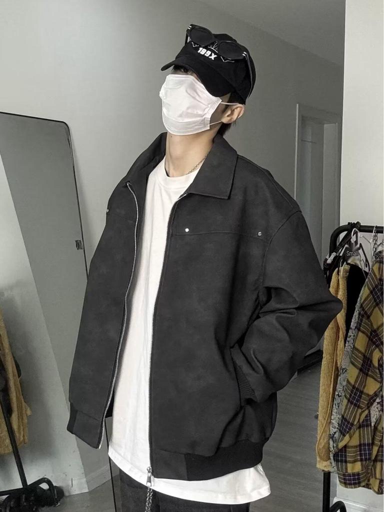 Men's Retro PU Leather Rivet Baseball Jacket - Meilade Spring & Autumn Style Couple Outerwear.