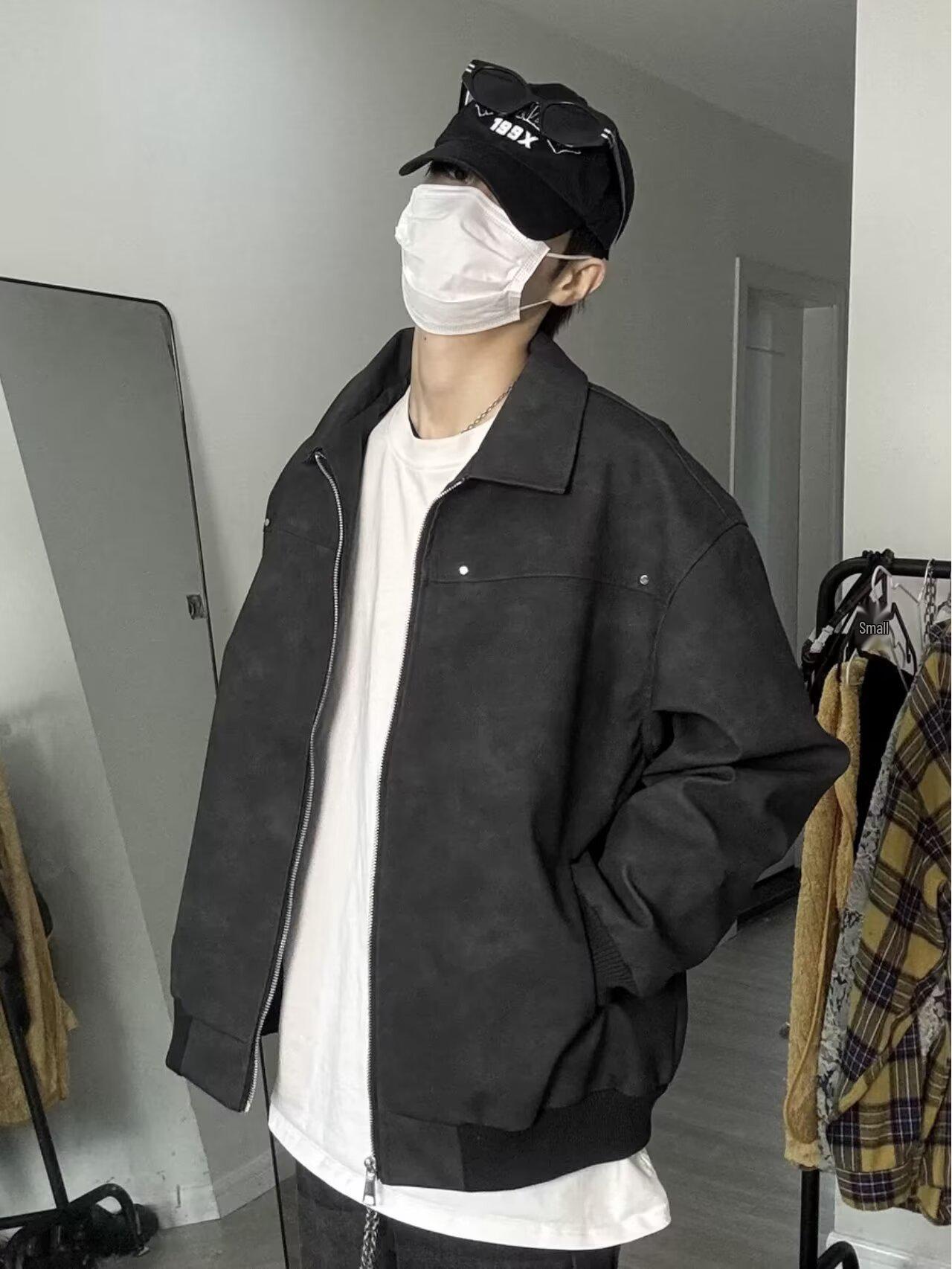 

Men s Retro PU Leather Rivet Baseball Jacket - Meilade Spring & Autumn Style Couple Outerwear. L чорний