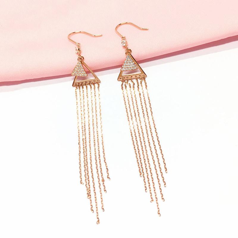 Purple Gold Diamond Triangle Tassel Rose Gold Plated Long Earrings Gold Fashion Luxury Edition