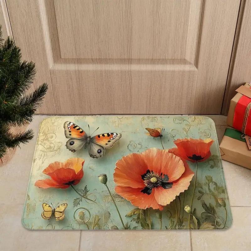 Floral Decorative Doormat Holiday Floor Carpet for Spring Living Room Bedroom Entrance Rug Mat Nonslip Welcome Rug