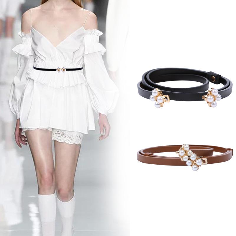 

Women s Trendy Pearl Dress Belt with Adjustable Buckle 105 cm чёрный