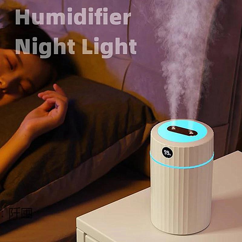 Umidificatore d'aria 2l Doppio ugello Diffusore di aroma e fragranza per oli essenziali Diffusore per aromaterapia a ultrasuoni con display dell'umidità