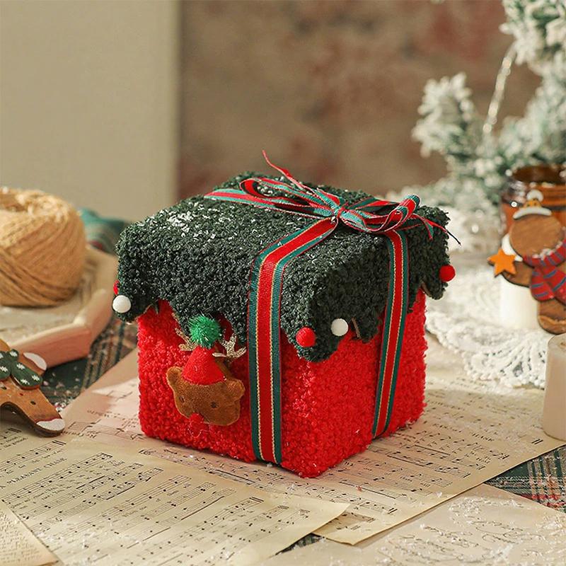WTEMPO Christmas Empty Ribbon Bow Gift Boxes Beautiful Soft Plush Boxes Festive Presents Packaging Boxes Party Favors Decor Treat Boxes for New Year