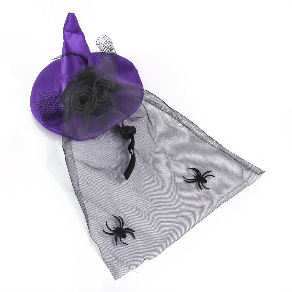 Halloween Pet Funny Headgear, Cat Magic Headgear Hat Black Veil Spider Headgear Funny Supplies One size fits all фиолетовый
