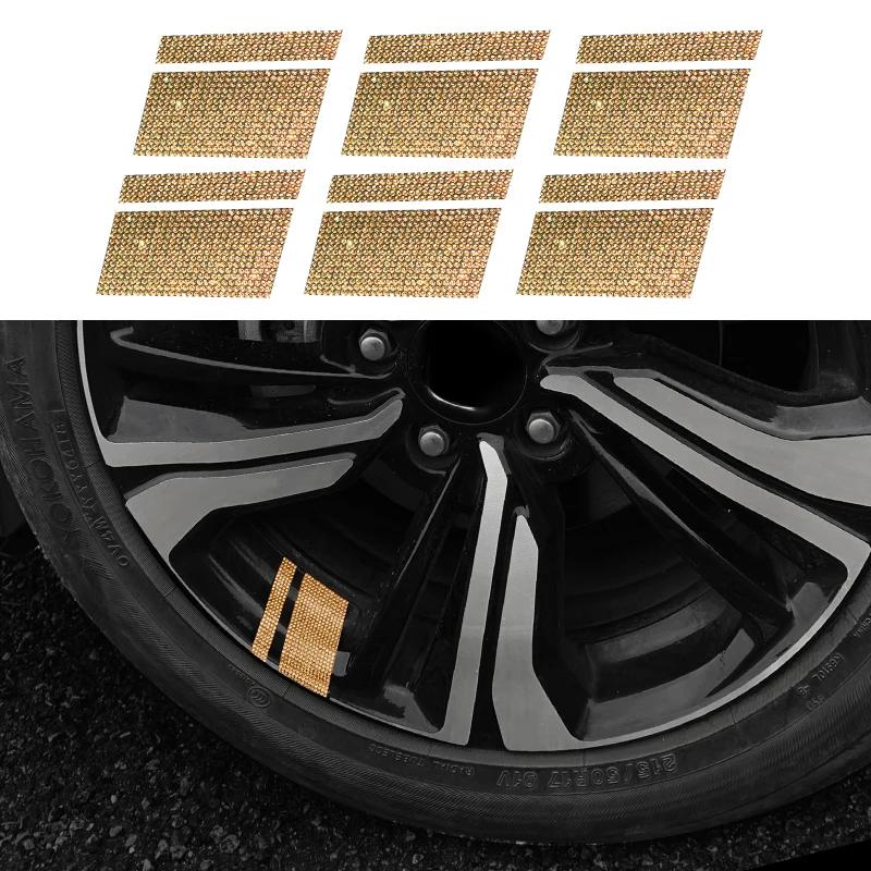 6Pcs Reflective Car Wheel Rim Stickers Mark Stripe Racing Wheel Hub Decals for Size 18" - 21" Bling Rhinestone Decor Sticker