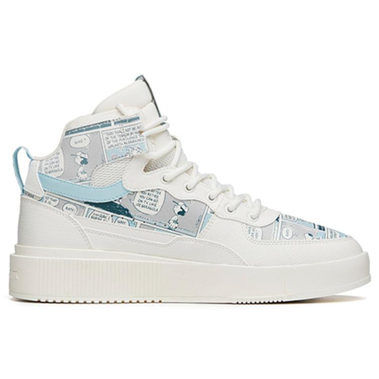 New Snoopy X Anta Life Collection Anti Slip Wear Resistant High Top Skateboard Shoes Men's White Blue 912138011-7
