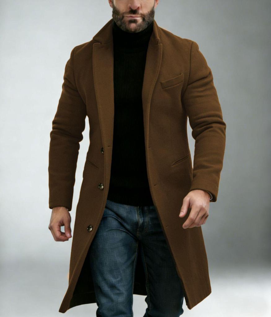 2025 European Men's Woolen Mid-Length Single-Breasted Fashion Overcoat