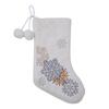 Decorative Stocking Christmas With Plush Fabric Embellished With Snowflake Embroidery And Poms Pom