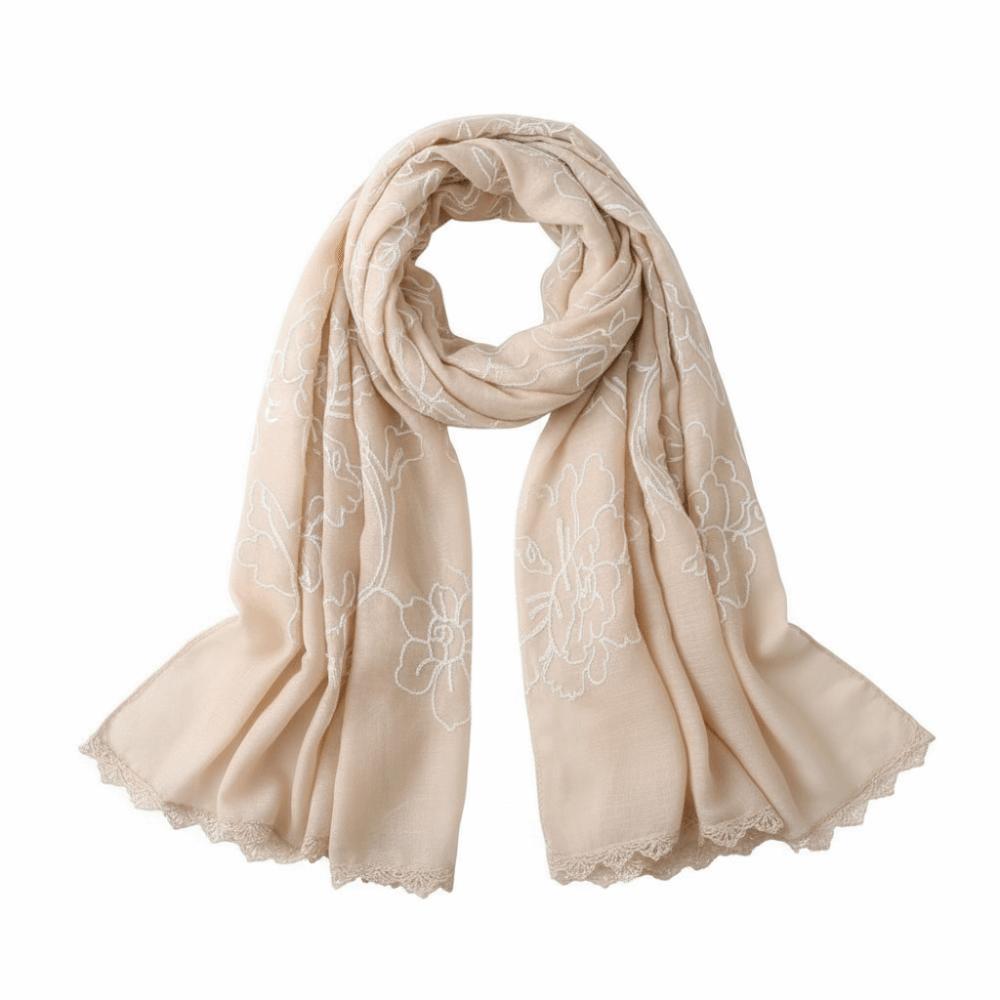 Literary Elegant Embroider Scarf 180*90Cm Thin Sunscreen Shawl Plain Design Embroider Stitch Shawls Wraps for Women