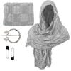 Medieval Shawl Wrap Post Apocalyptic Cosplay Cloak Breathable Cotton Blend Distressed Scarf with Pin for Halloween Party