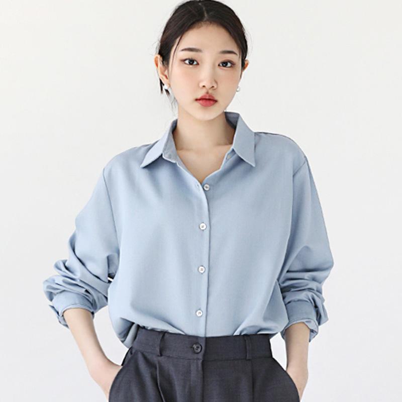 Long Sleeved Solid Color Shirt for Women In Spring Autumn Professional Loose Commuting Simple Versatile Covering Flesh Slimming Top Blouses & Shirts