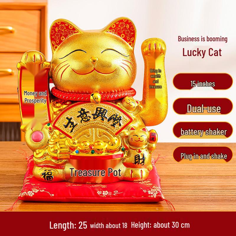 Ceramic Lucky Cat Figurine with Waving Hand – Customizable Gold Shop Gift for 2026 Opening Ceremony