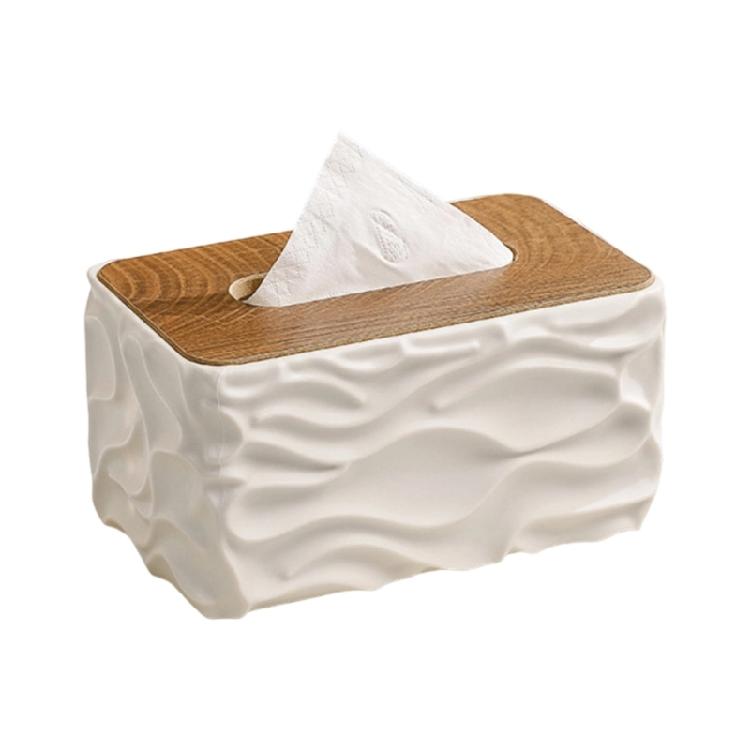 Modern Wood Finish Tissue Holder With Plastic Body And Waved Detail Multipurpose Tissue Dispenser For Any Interior Space