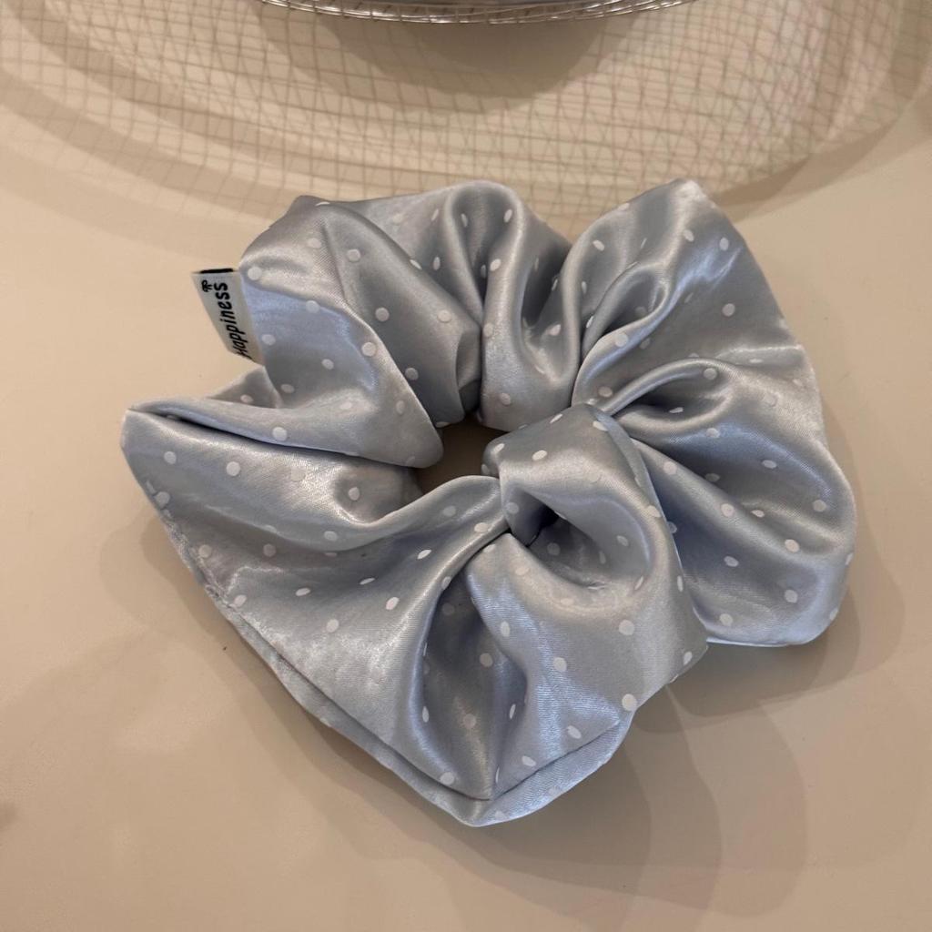 Korean Satin Polka Dot Scrunchie Hair Tie for Women and Girls.