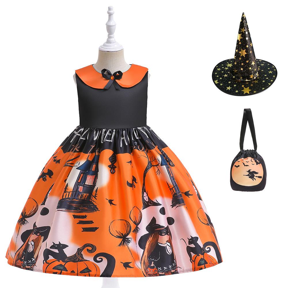 Halloween Children's Costume, Girls Cosplay Cosplay Witch Pumpkin Show Dress Girl Princess Dress