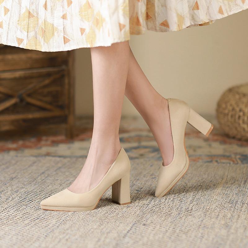9-Waterproof table high heels women's autumn new pointed thick heel high heels women's one-pedal women's shoes