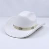 Men's and women's Panama-style soft felt cowboy hat with metal flower shape and white leather belt, suitable for parties