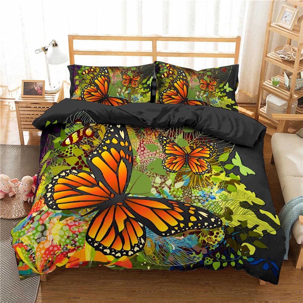 Schmetterling Bettbezug Set 3D Druck Lila Insekt Verträumt Leicht King Queen Bettdeckenbezug für Kind Junge Mädchen Polyester Bettwäscheset