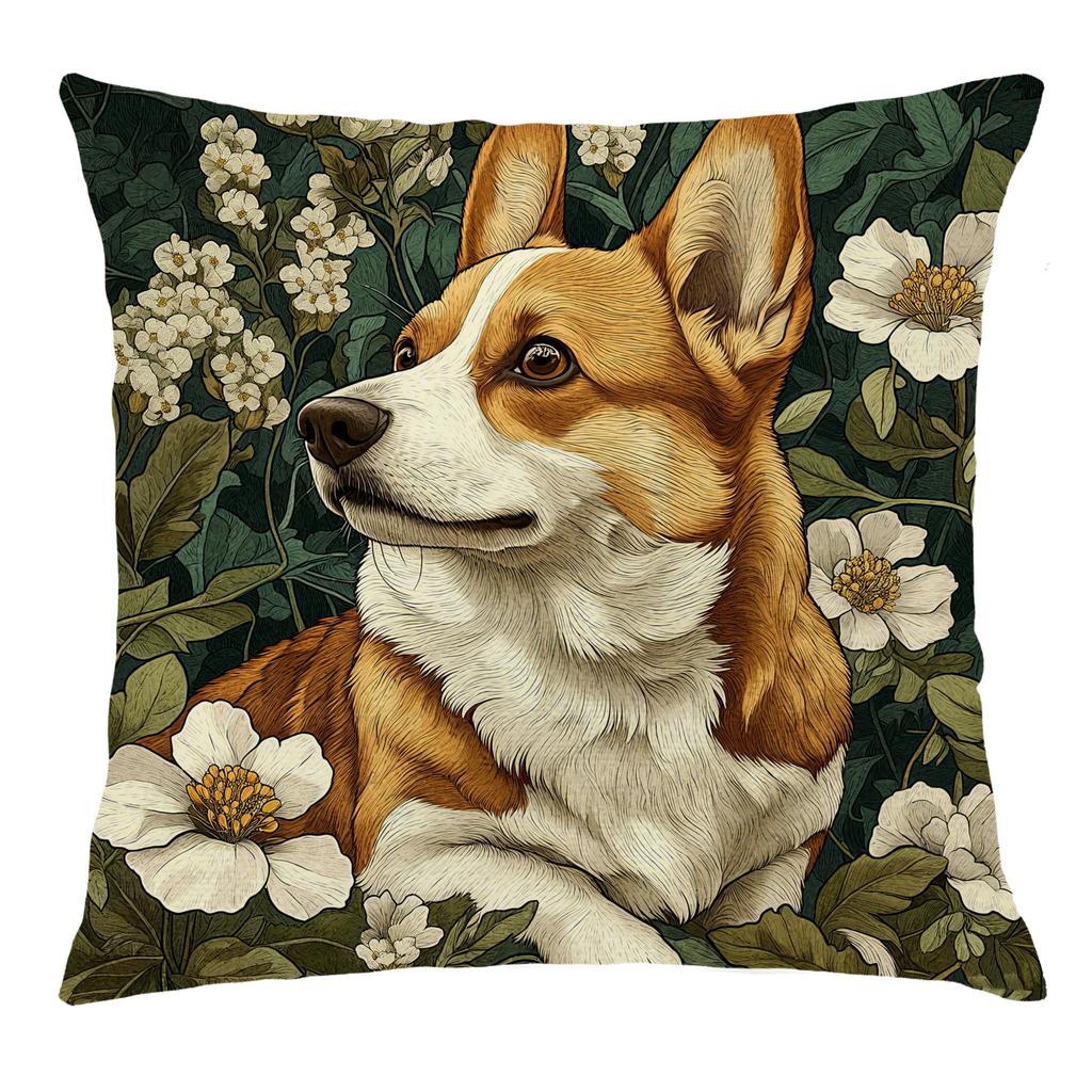 Corgi Dog Pillow Cover Floral Animal Print Cushion Case Cute Pet Lover Gift Living Room Sofa Decor