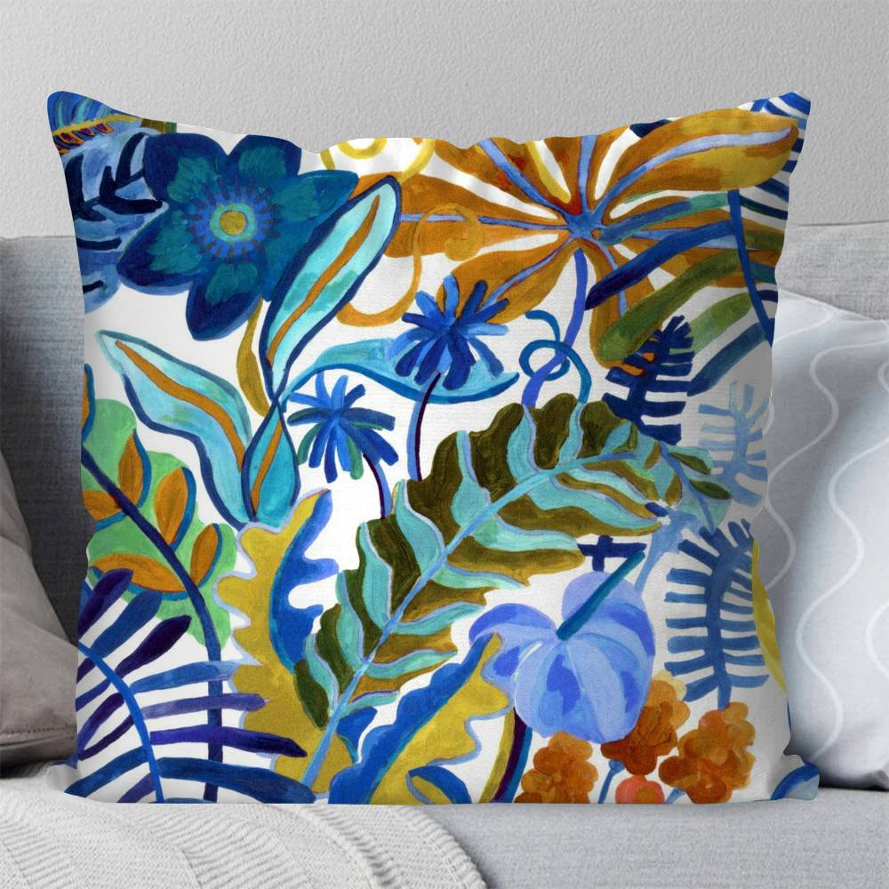 Tropical Flowers Retro Pillow Case Fashion Square Pillowcase Bedroom Sofa Room Ins Decoration Leisure
