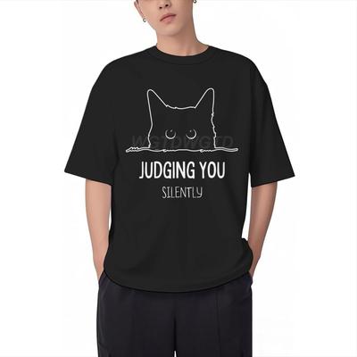 Judging You Silently Print T Shirt Men Women Sarcastic Humor Streetwear Short Sleeve Harajuku Cat Tee Male 100 Cotton Fun Shirt
