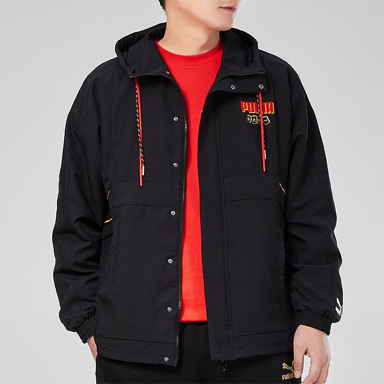 Puma New Year Mahjong Series Printed Casual Sports Hooded Jacket Men Jacket Black 531297-01