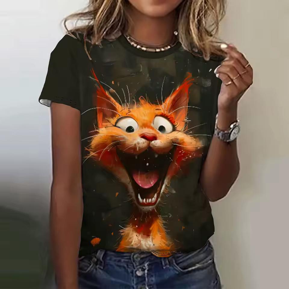 

Летний топ с круглым вырезом и 3D-принтом мультяшных животных, модная повседневная женская футболка с коротким рукавом 6XL