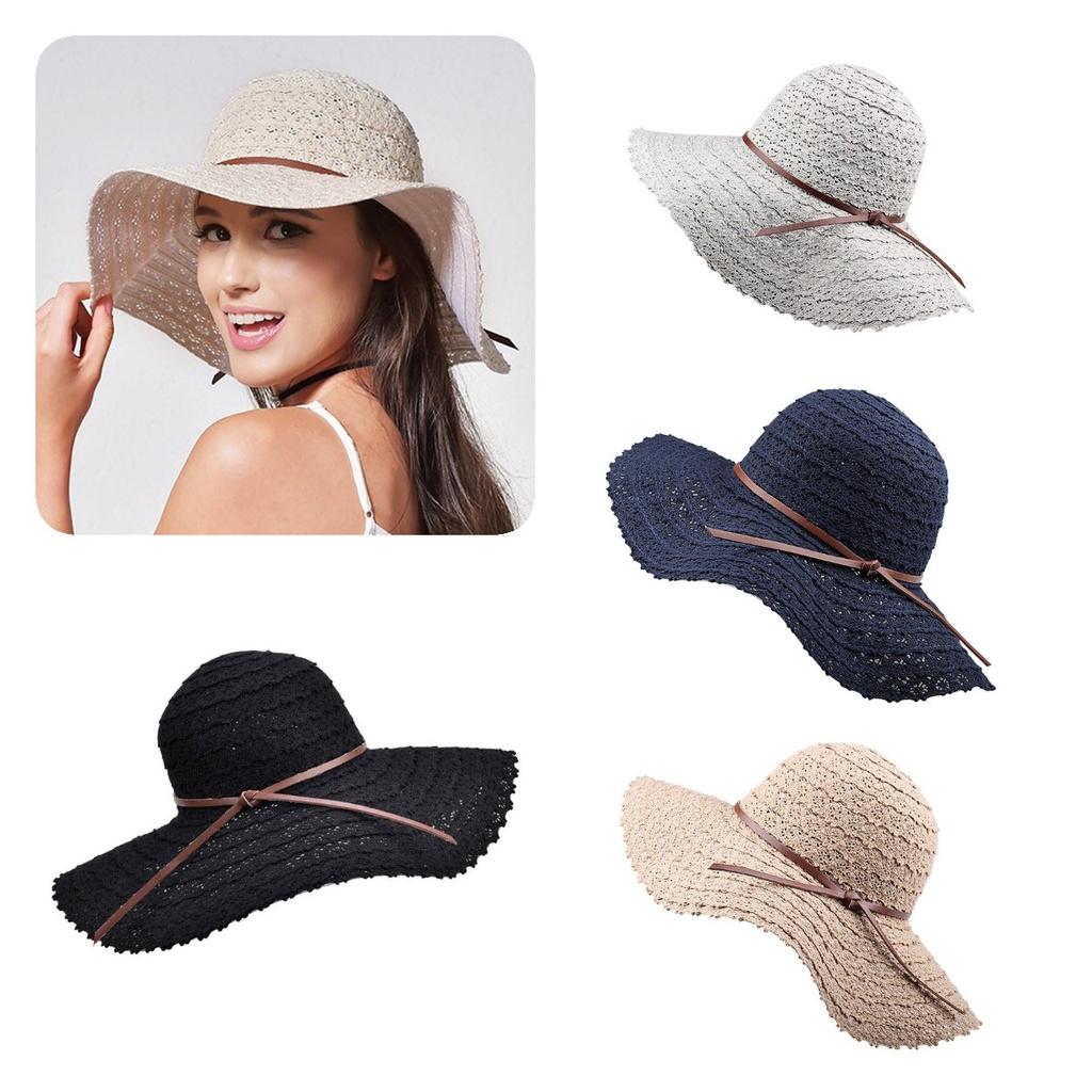 Floppy Foldable Ladies Women Straw Beach Sun Hat With Wide Brim For Summer Travel