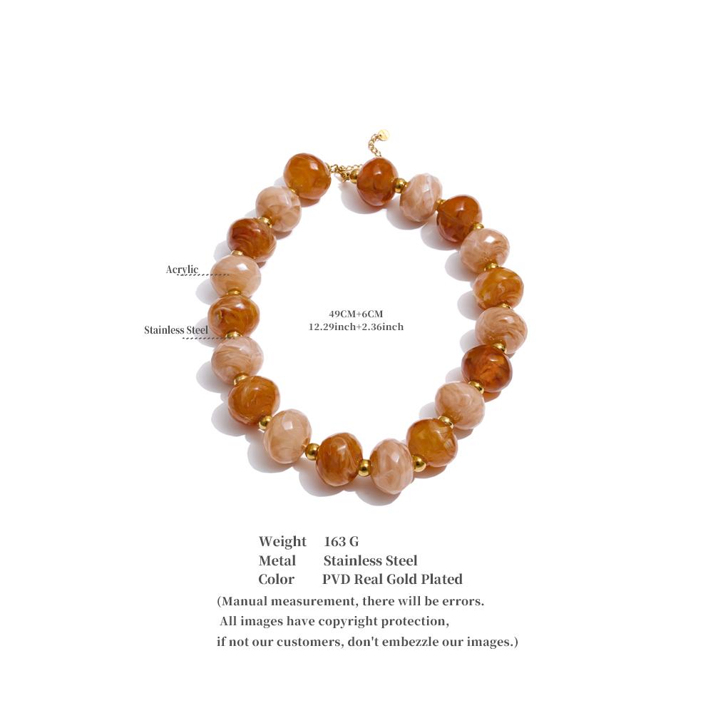 Eetit Resin Round Beads Handmade Necklace 2025 Women Waterproof Stainless Steel Personalized Autumn Winter Jewelry New Arrival