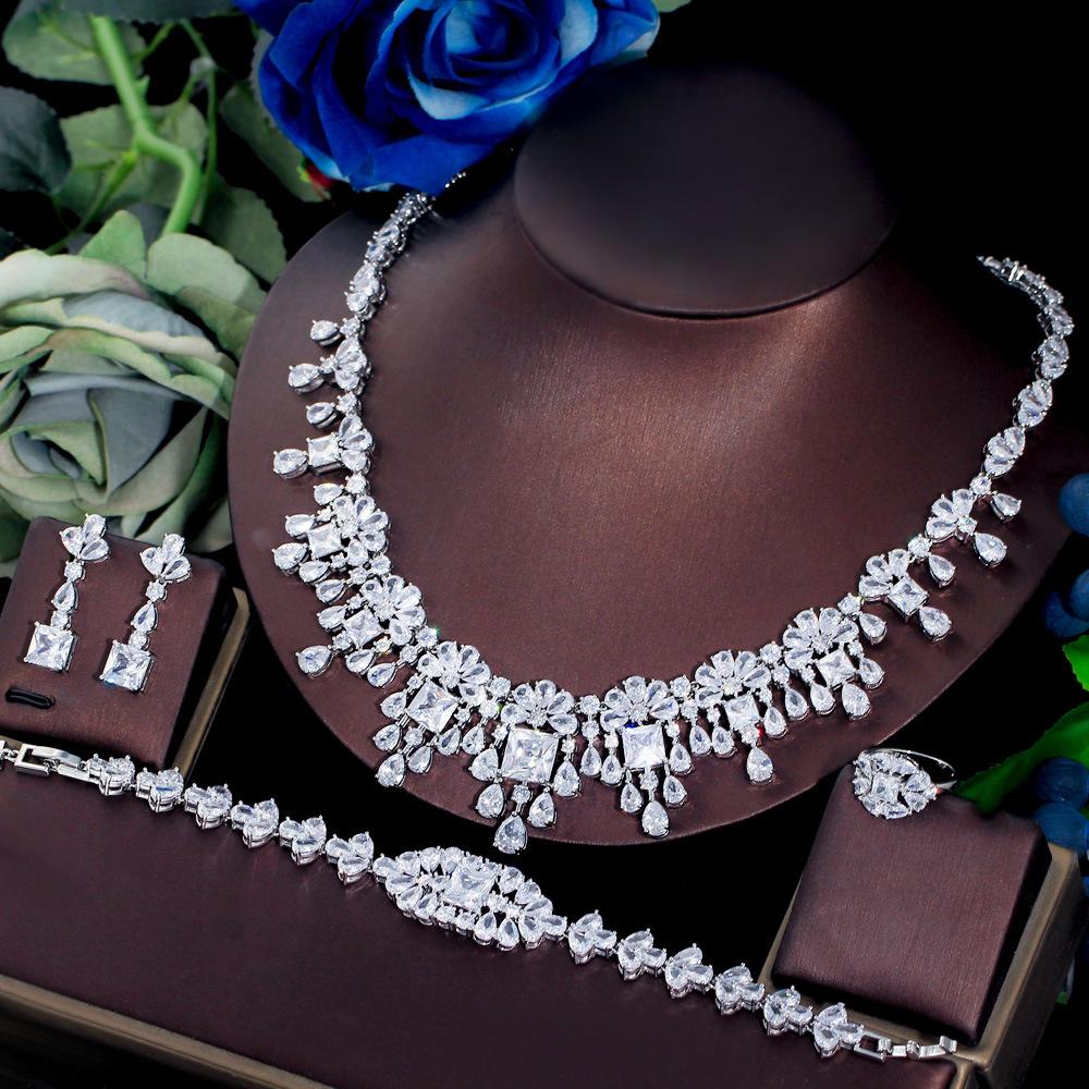 Bridal Jewelry Four-Piece Wedding Dress Dinner Accessories Middle East Full Zircon Necklace Bracelet Ring Earring Set