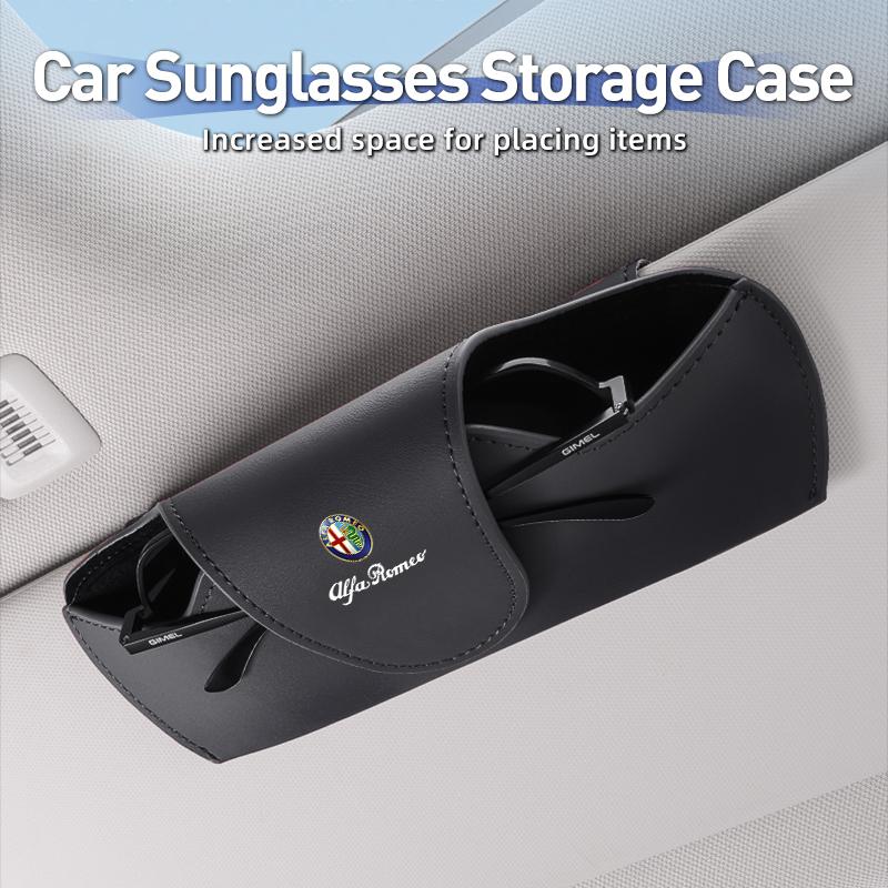 IJOPV1 Leather Car Sunglass Storage Box Visor Eyeglasses Ticket Holder For Alfa Romeo Giulietta 159 147 156 166 Mito Giulia GT Stelvio