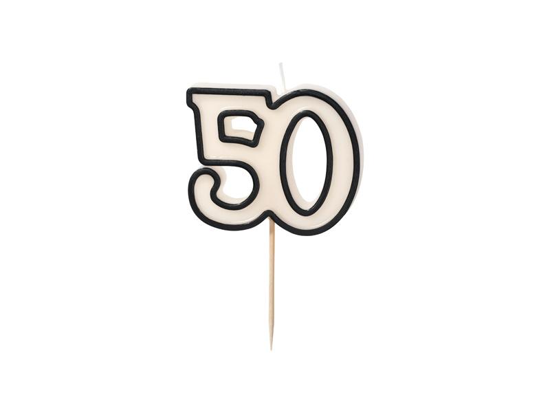 '50' Birthday Candle, Fifty, Black and White, 5.5