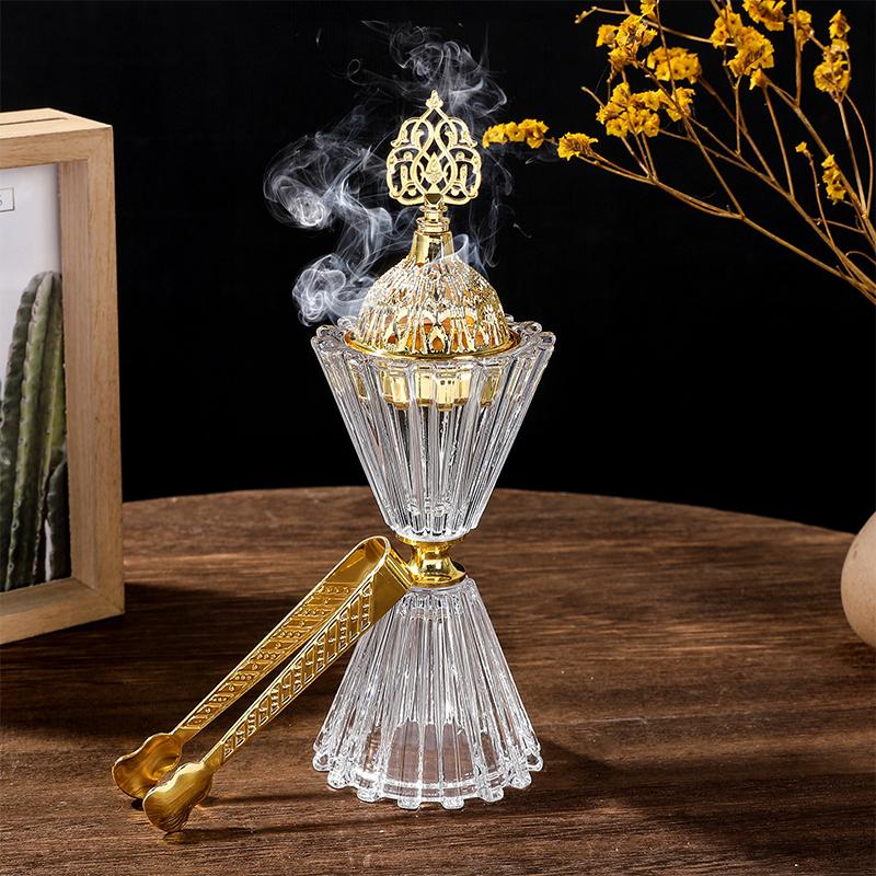 Queimador de Incenso Bouquet de Vidro Cristalino Estilo Árabe Decoração de Casa e Escritório Suporte para Incensário Estilo Árabe Fogão de Aroma