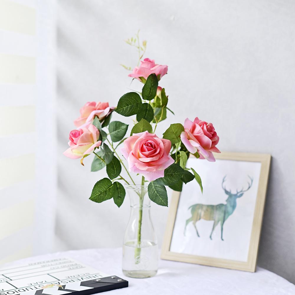 Simulation Flower Rose Bouquet 7 Heads Flannel Rose Wedding Flower Arrangement Table Hand Bouquet Home Decoration Photography Props