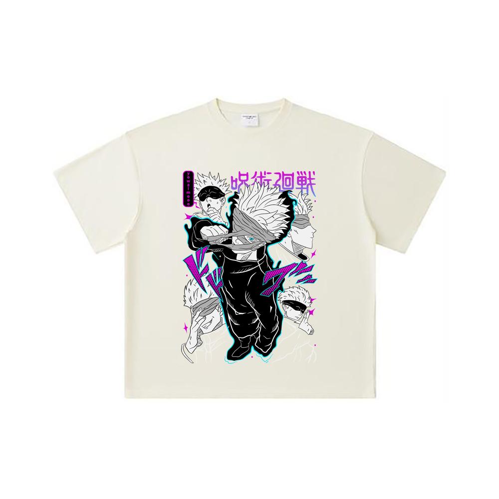 260 GSM Double Yarn 32 Count 100% Cotton Jujutsu Kaisen V14 Gojo Print Unisex Heavy Cotton T Shirt
