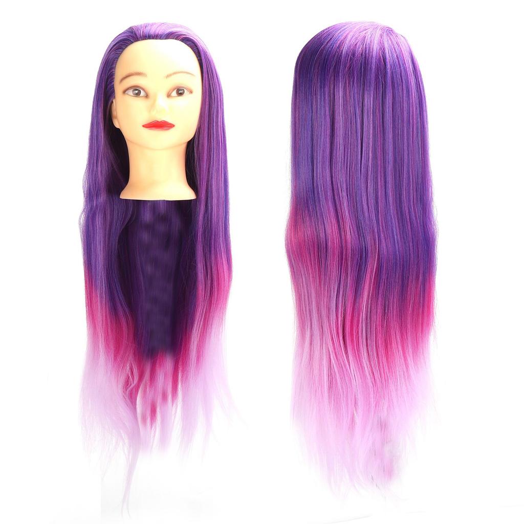 Mannequin Head Purple Pink Gradient Color Hairdresser Head with Hair for Hairdressing Practice