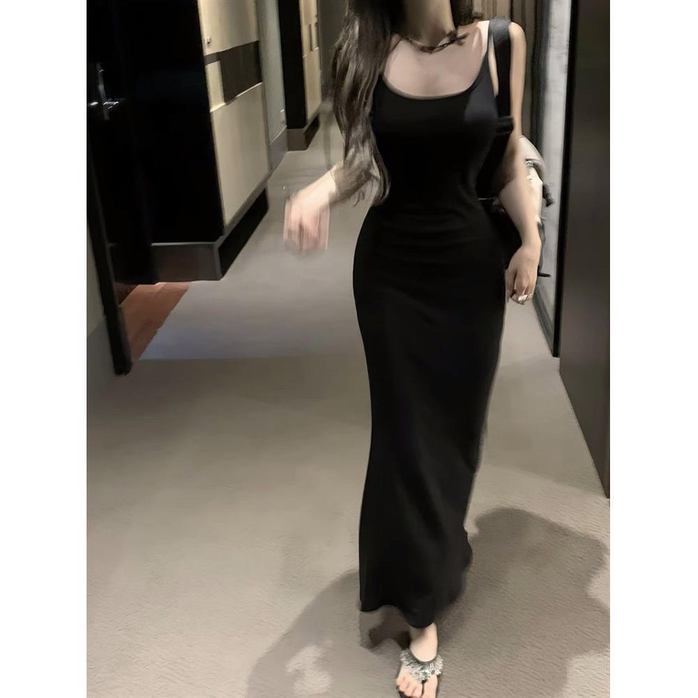 

Платье-сарафан с вырезами-бабочками, женское летнее, приталенное, юбка-годе, темпераментное платье-халтер XL- (recommended 110-60kg) чёрный