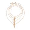 Ocean Wind Metal Conch Shell Collarbone Necklace, Imitation Pearl Seahorse Turtle Stacked Necklace