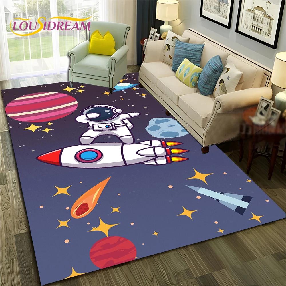 Outer Space Astronaut Planet Cartoon Carpet Rug for Home Living Room Bedroom Sofa Doormat Decor,Kid Area Rug Non-slip Floor Mat