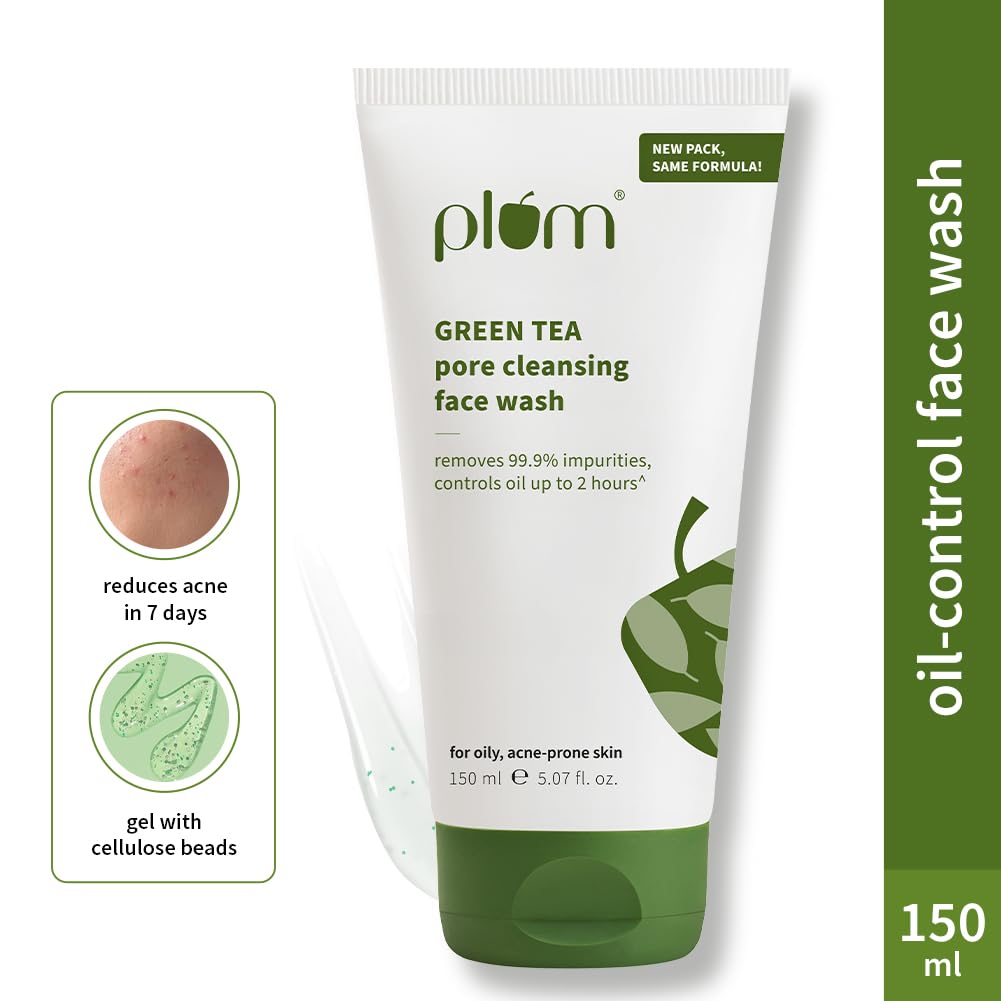 Plum Green Tea Pore Cleansing Face Wash 150ml Pack of 1 | Gentle Exfoliating, Non-Drying, Controls Oil