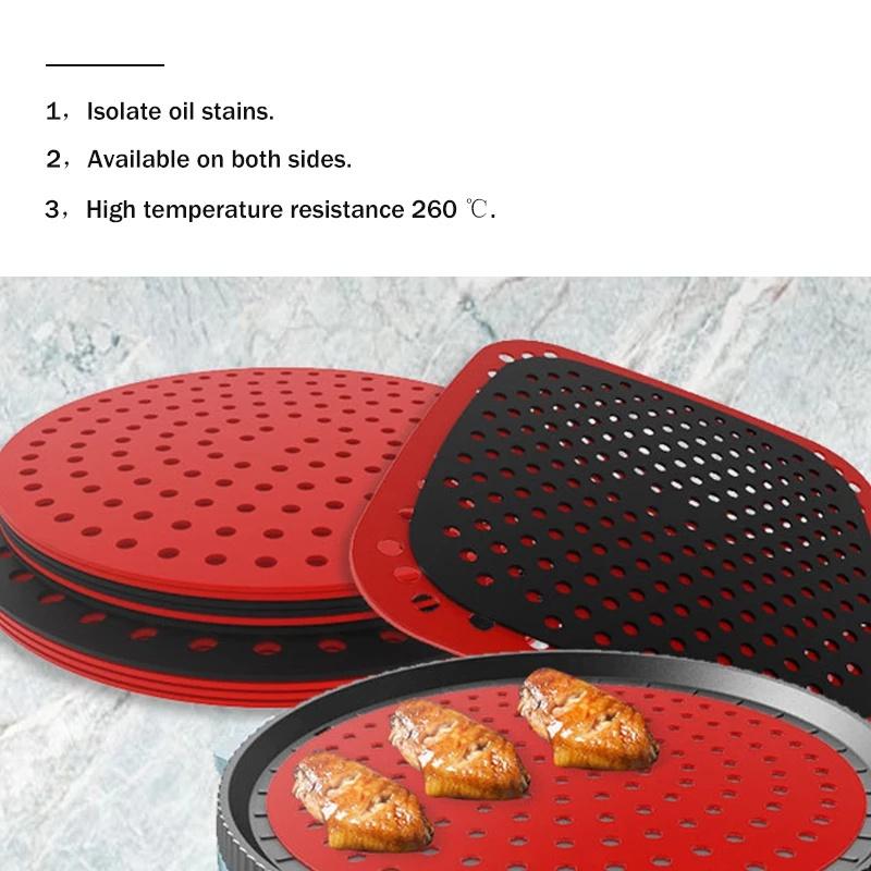Cookware Reusable Air Fryer Lining Non-slip Silicone Pad Air Fryer Supplies Square Air Fryer Accessories Kitchen Tools Gadgets